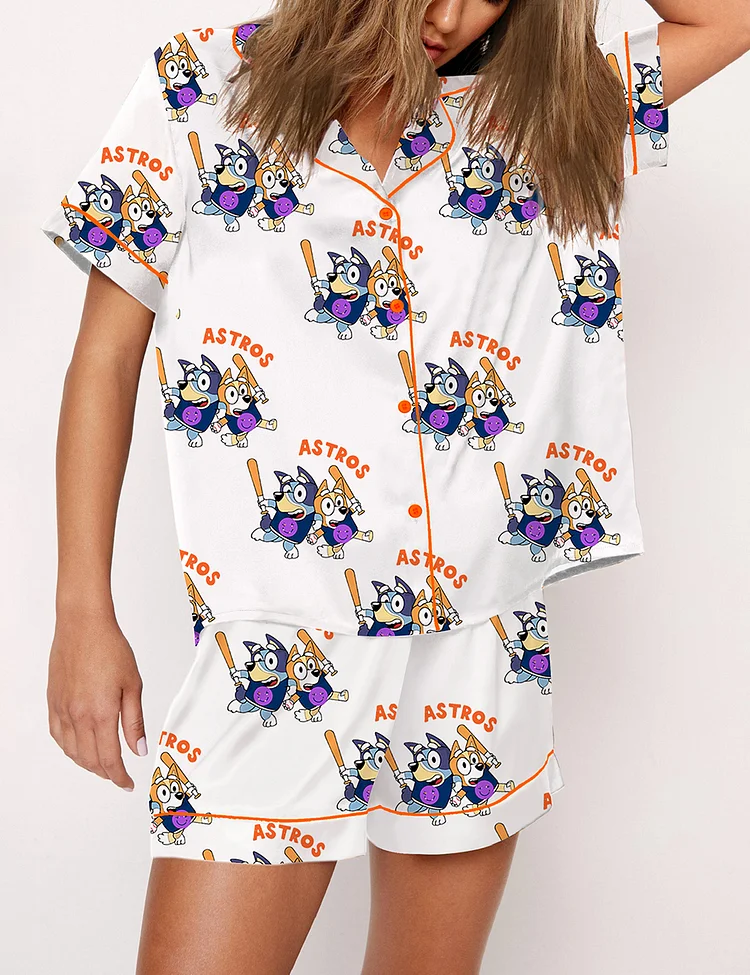 Women's Blue Dog Astros Baseball Print Pajama Set