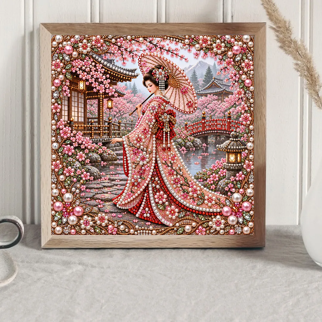 Special Shaped Diamond Painting Kit Geisha Cherry Blossom 40x40cm