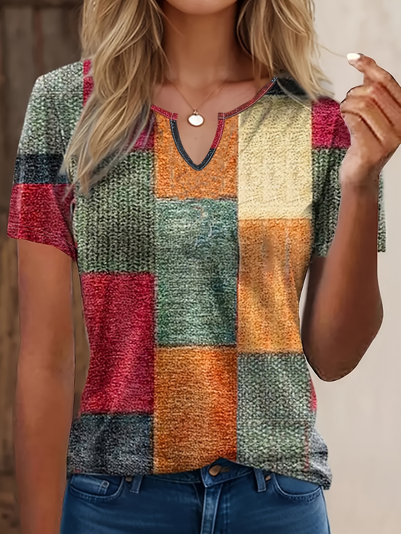 Fashion Plaid Printed Casual Short Sleeved T-Shirt | IFYHOME