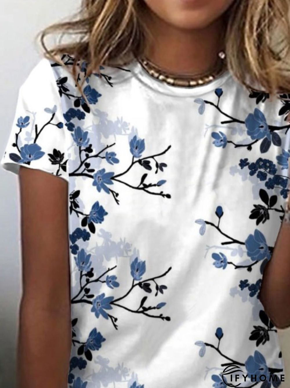 Casual Short Sleeve Round Neck Printed T-shirt | IFYHOME