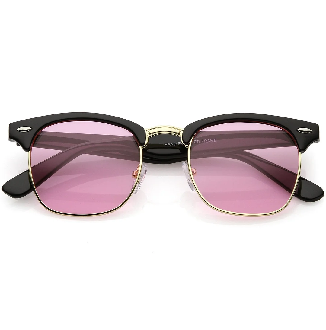 Modern Horn Rimmed glasses Semi Rimless Color Tinted Square Lens 49mm