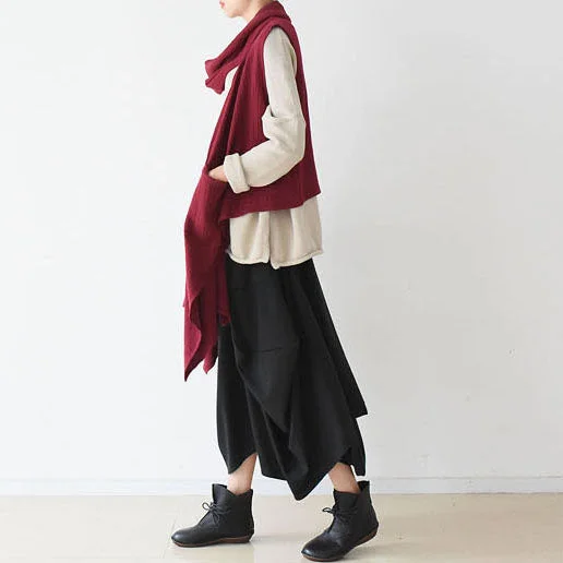 2021 fall winter  scarf vest red linen tops original design linen outfits