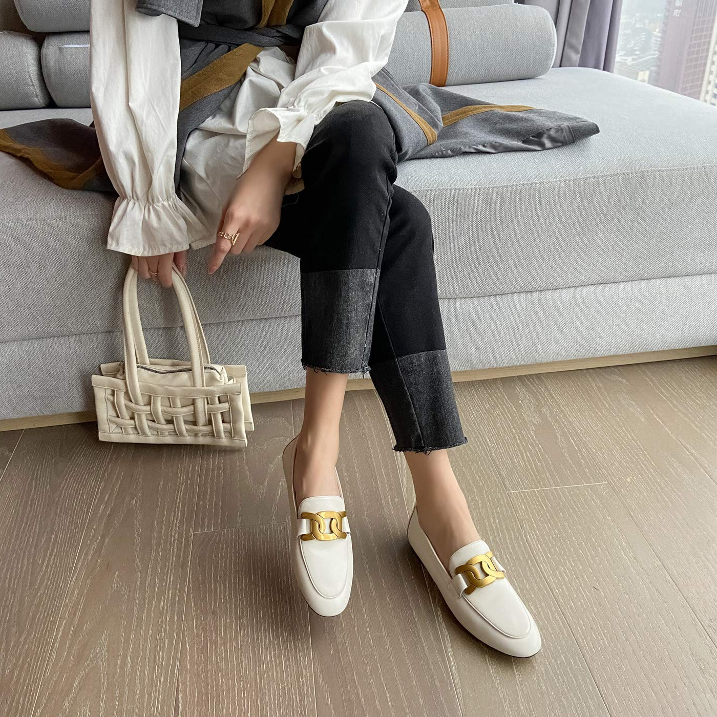 Women's Loafers Low Heel Flats Lady Work Lock Decoration Mules Shoes-vocosishoes