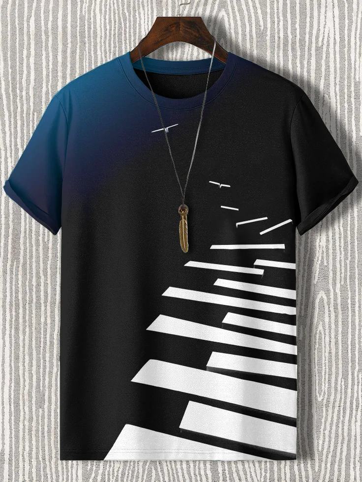 Men's Geometry Music Piano Keys Bird Art Print Casual T-Shirt