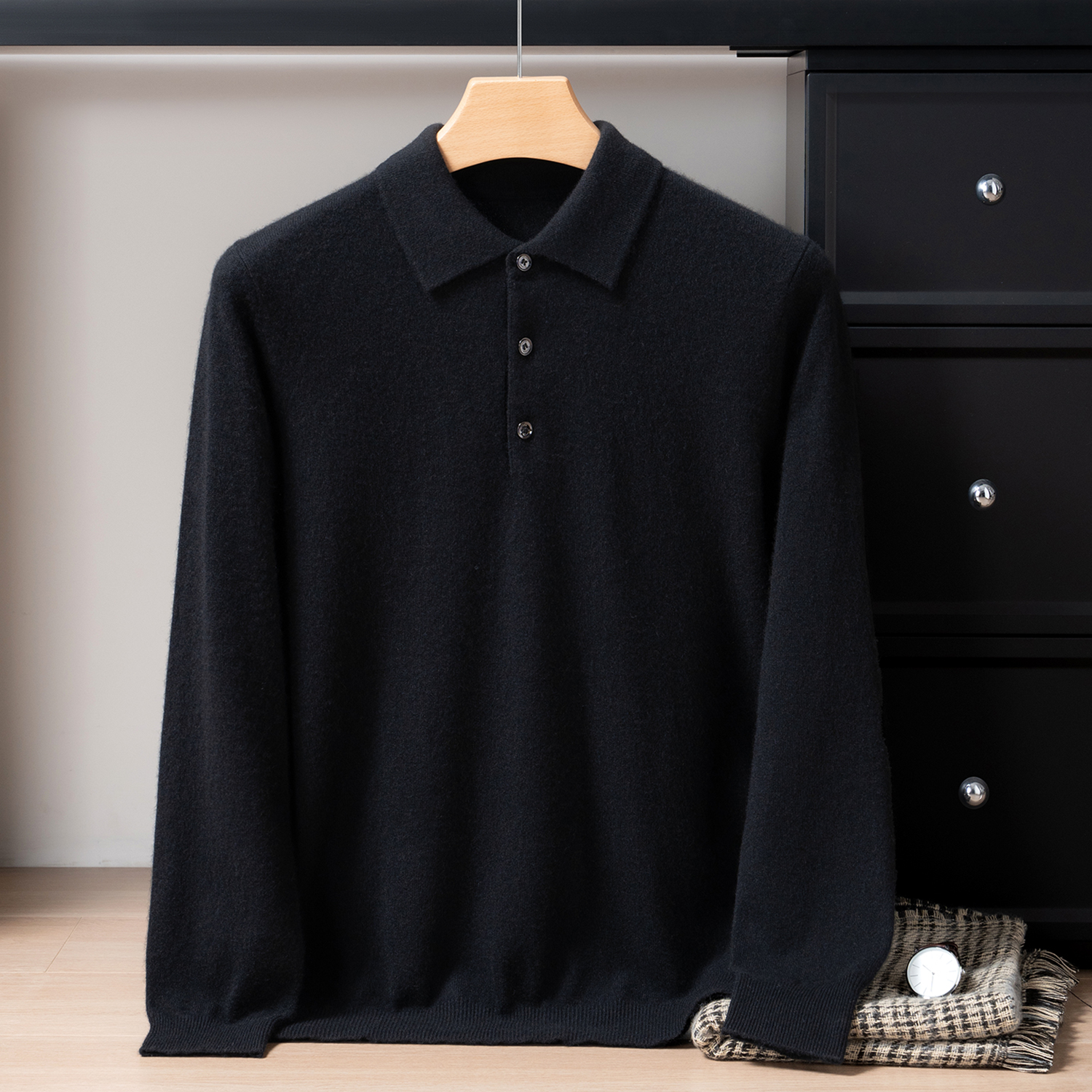 Men's Polo Collar Cashmere Sweater | Business Casual Style REAL SILK LIFE