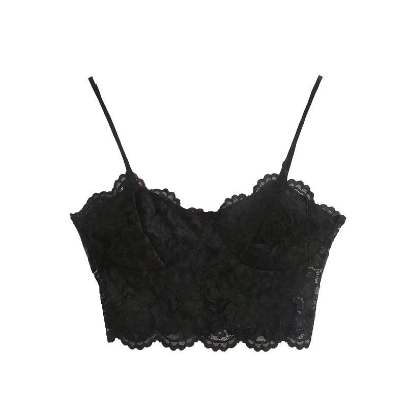TRAF Women Sexy Fashion Lace Bralette Cropped Tank Top Vintage Backless Adjustable Thin Strap Female Camis Chic Tops
