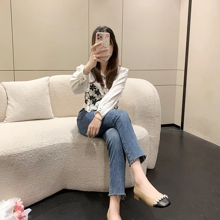 Breakj Breakj Fragrant Style Single Shoes Women 2025 New Fashion Comfortable Square Shoes Shallow Pearl Coarse French Single Shoes