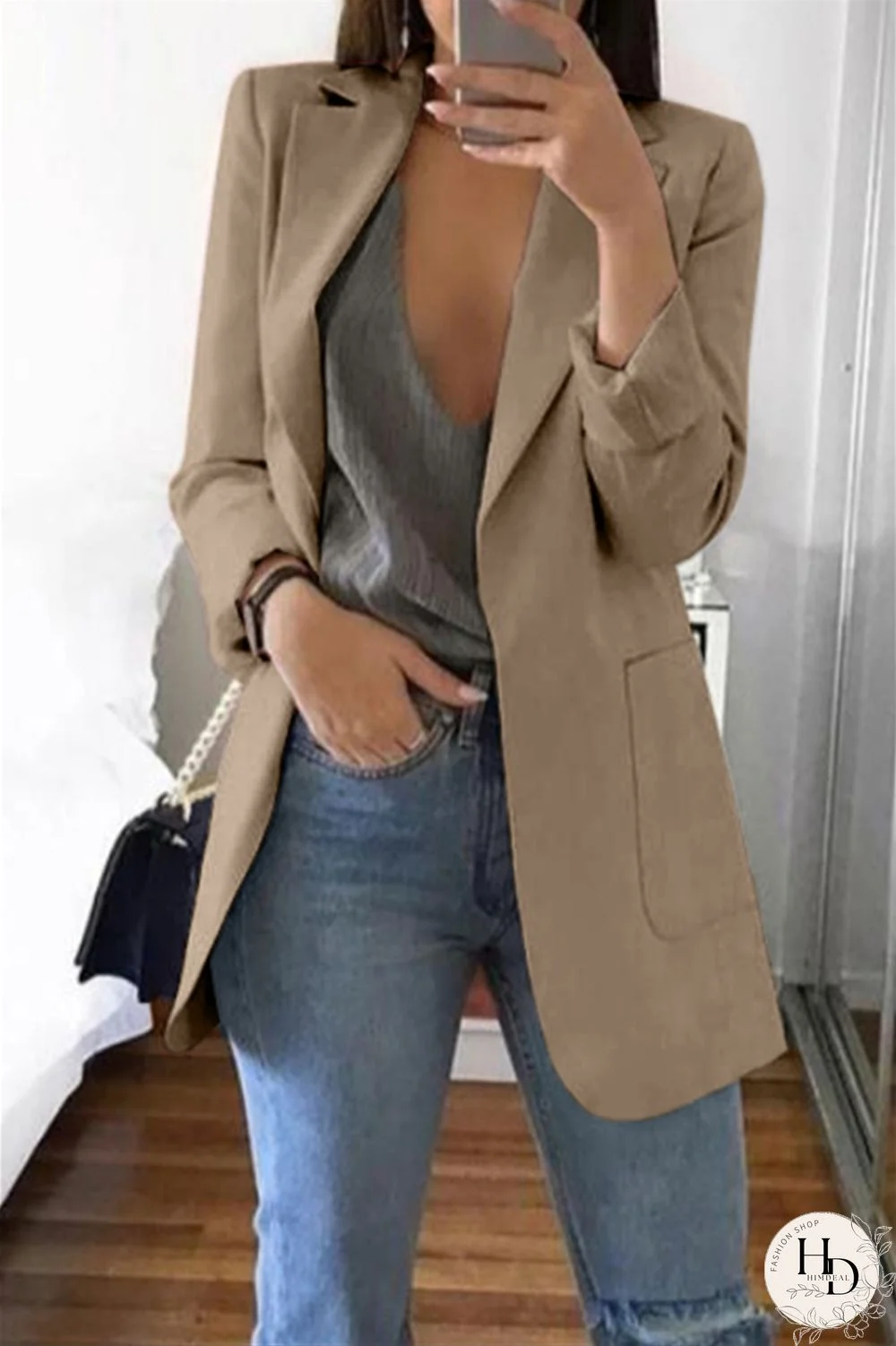 Khaki Casual Long Sleeves Suit Jacket