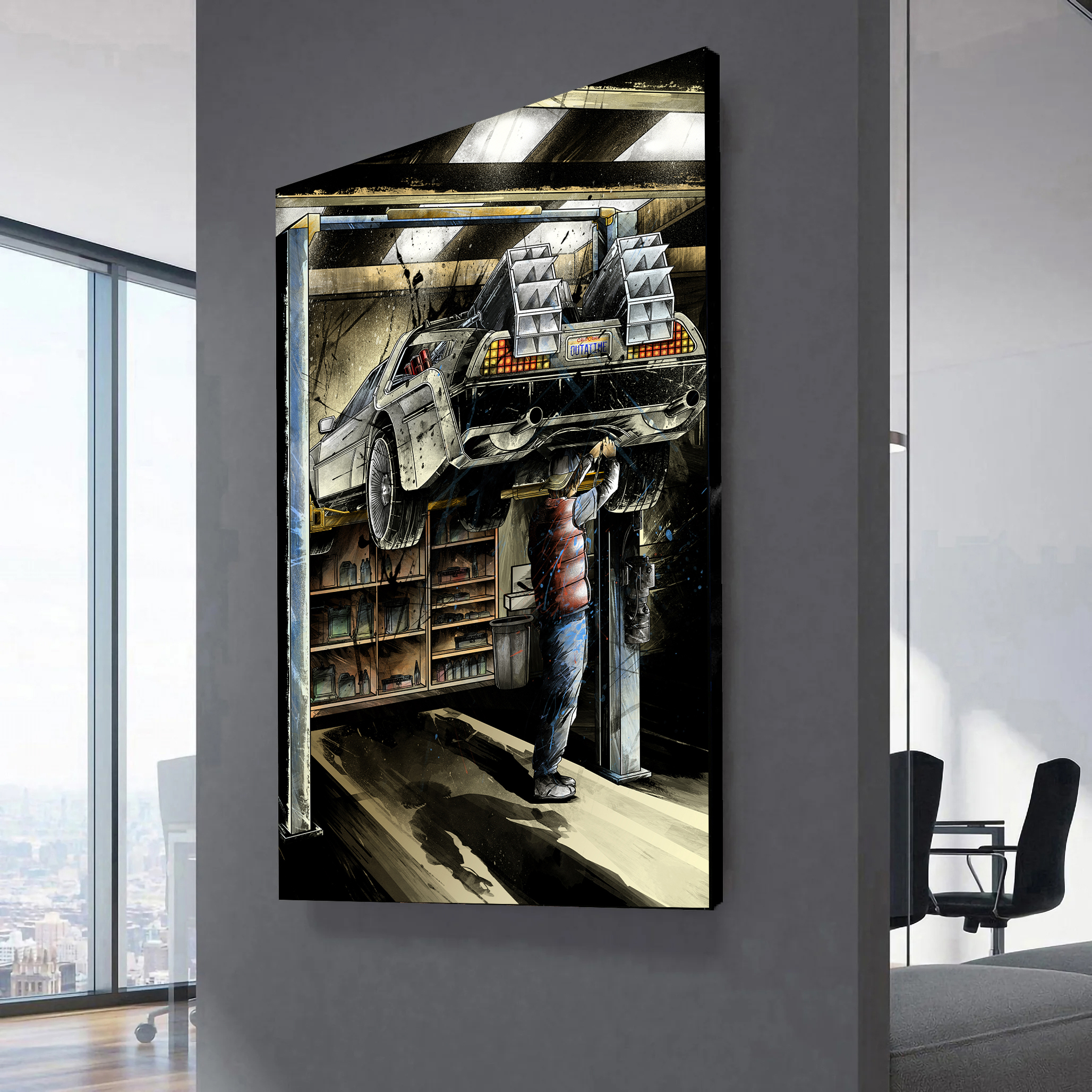 Marty McFly and Doc Brown Working on the Delorean time machine Fanart Canvas Wall Art 