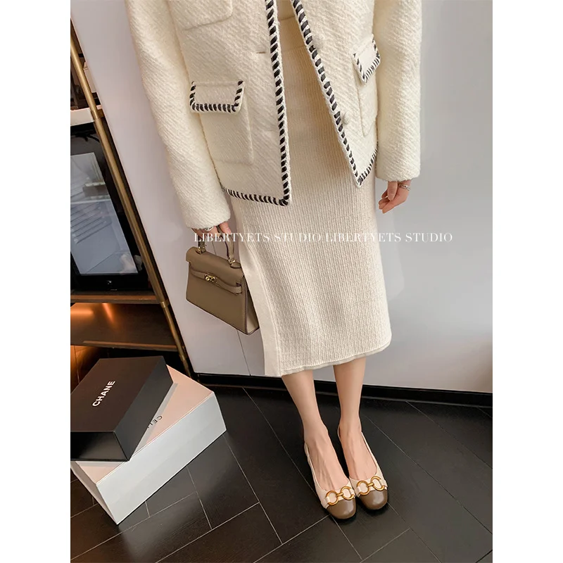 Breakj Breakj Show Temperament! Metal Buckle Small Fragrant Wind Bag Head Sandals Women Flat Bottom French Retro Color After Empty Single Shoe Tide