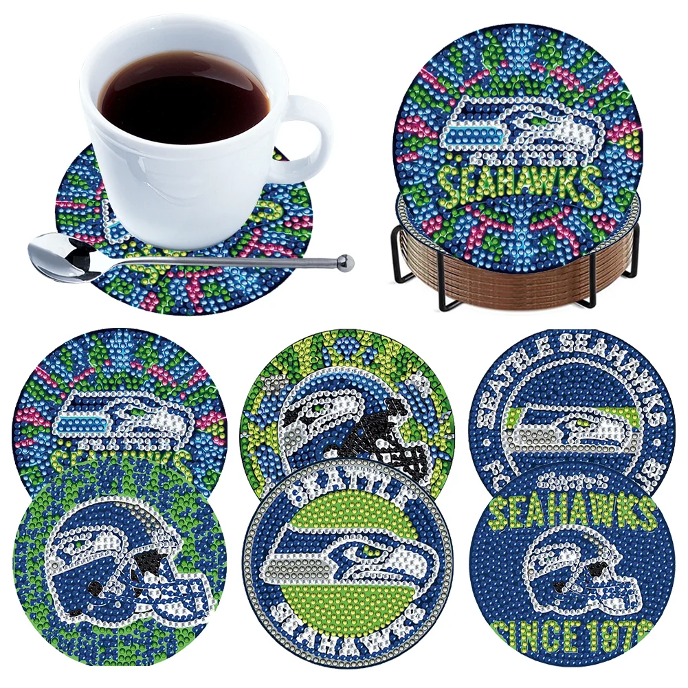 Seattle Seahawks 6pcs DIY Diamond Painting Acrylic Coasters Holder for Beginner Adult