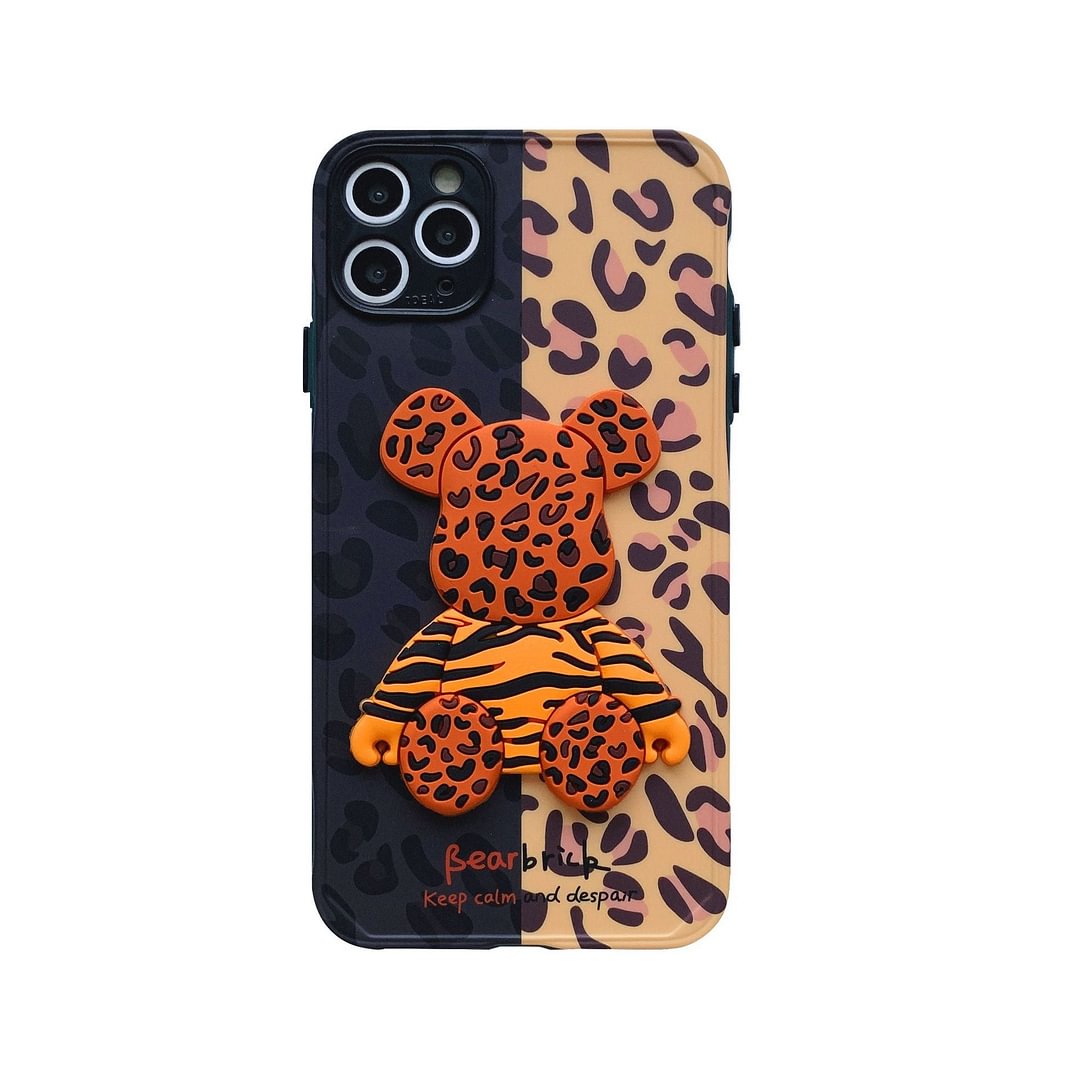 3D Colorblock Leopard Violent Bear Phone Case