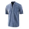 Men Gothic Retro T-Shirt Lace-up V-neck Linen Pocket Short Sleeve Tee Shirt Loose Tops