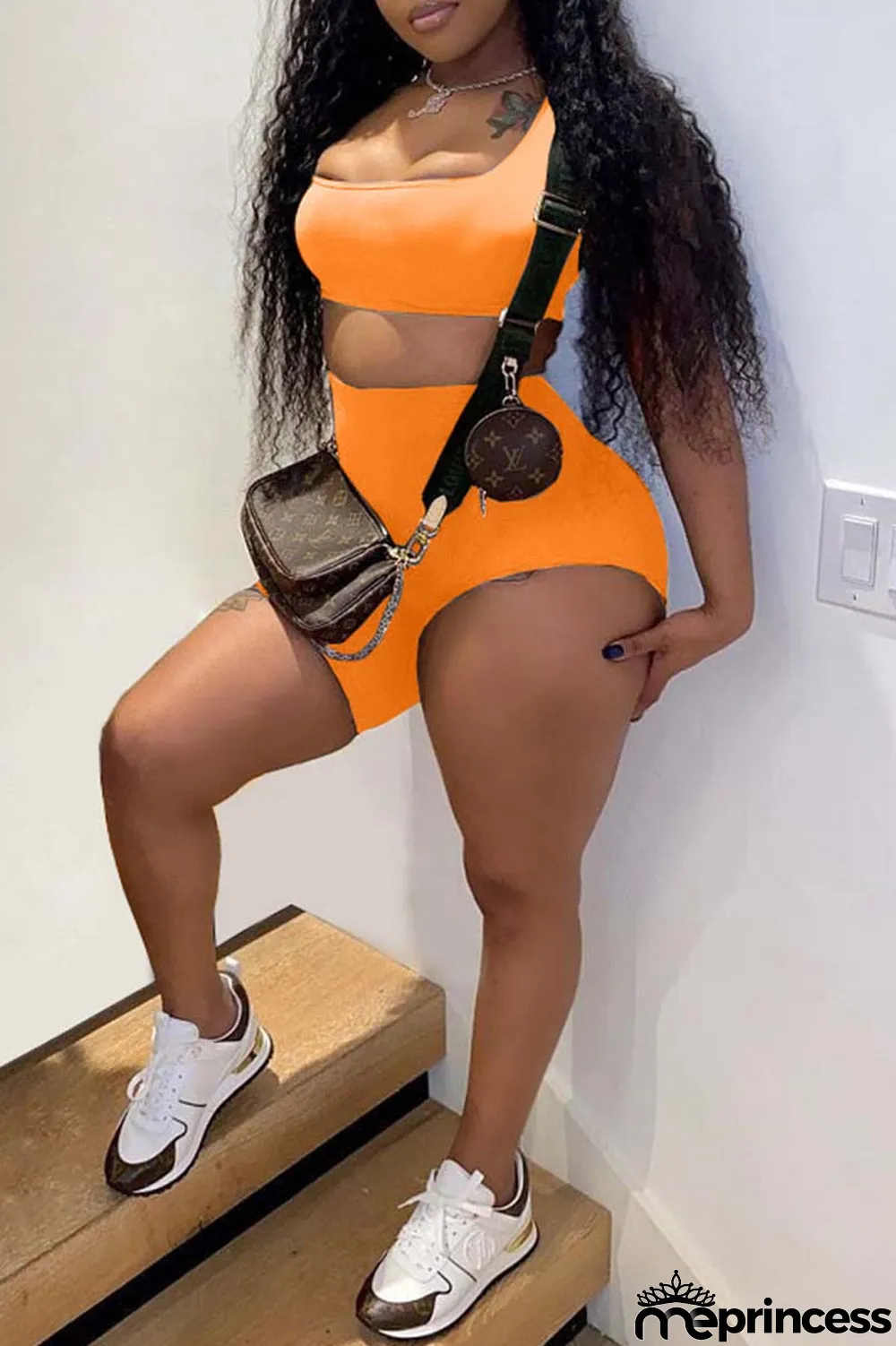 White Sexy Casual Asymmetrical One Shoulder Sleeveless Two Pieces