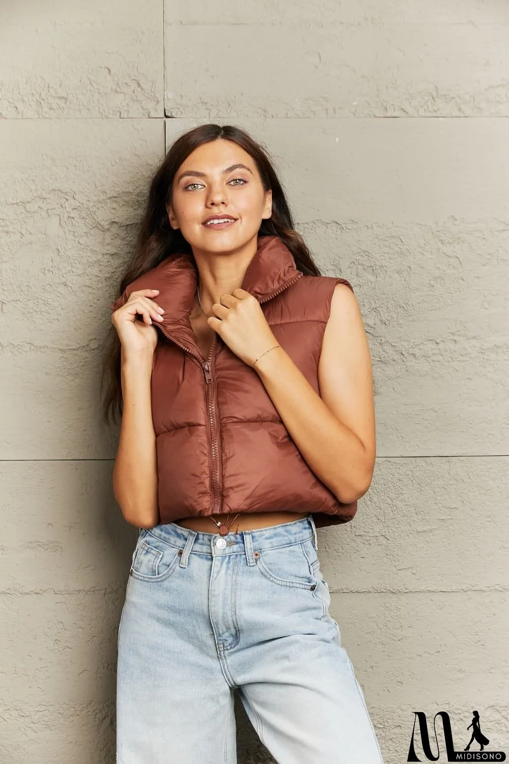 MidiSono - Zip-Up Drawstring Puffer Vest