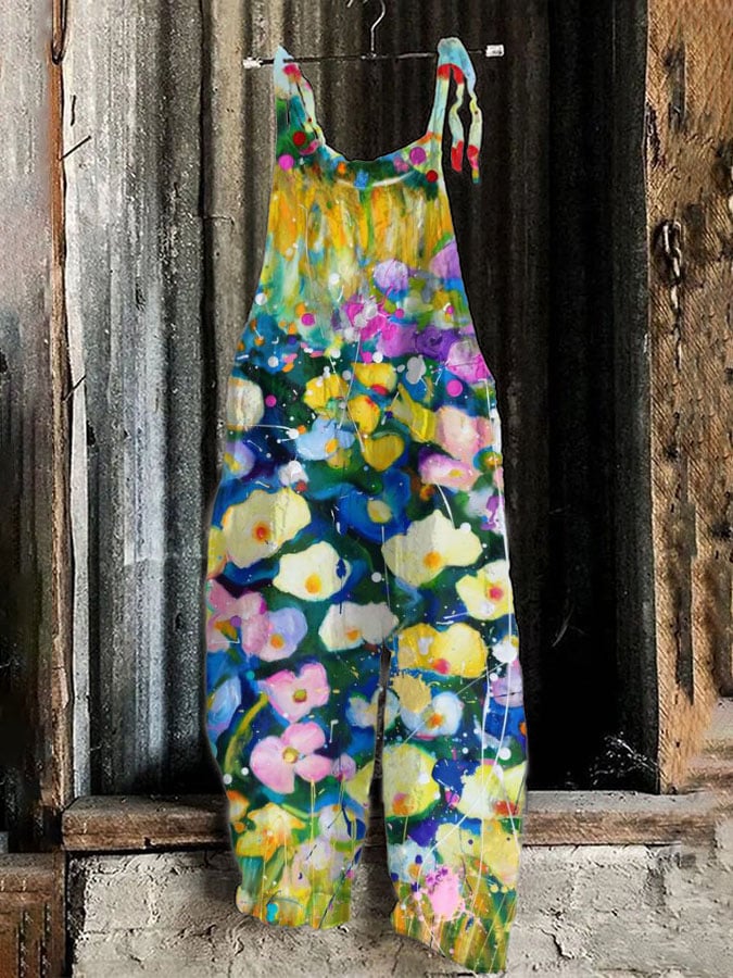 Women's Vintage Floral Print Overalls