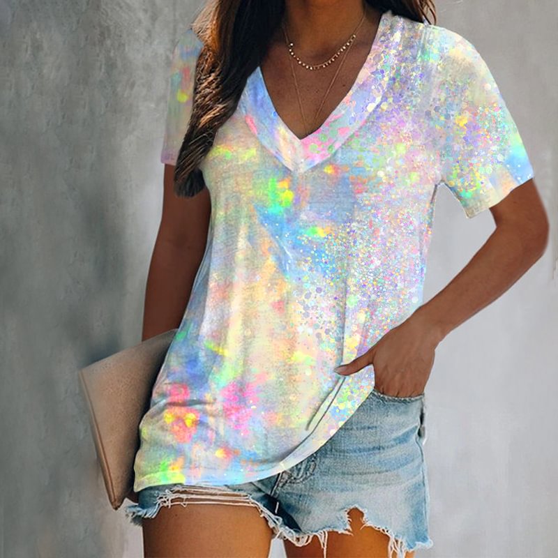 Colorful Light And Shade Tie-dye Printed T-shirt