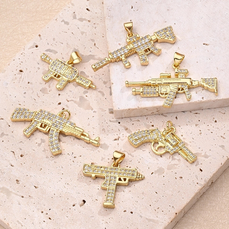 1 Pc/Package 20x25mm 25.5x17mm 38x18.5mm 2.5mm 5x3mm Copper Zircon 18K Gold Plated Submachine Gun Attack Gun Polished Jewelry Accessories Pendant