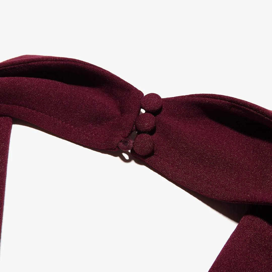 Toloer Burgundy Large Collar Halter Midi Dress-Outfit Ideas