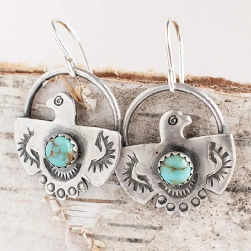 Western Hoop Earrings,Silver color Green Stone Jewelry, Boho Earrings for women, Wedding Party Jewelry