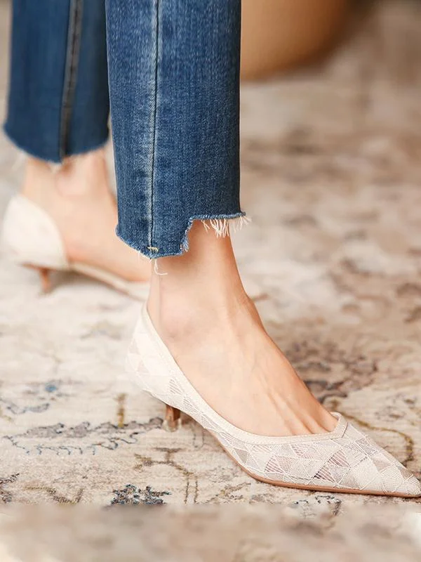 Side hollow pointed toe shallow mesh lace fashion stiletto heels