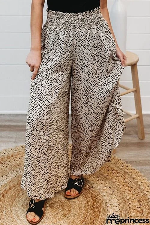 Animal Print Smocked Waist Pants