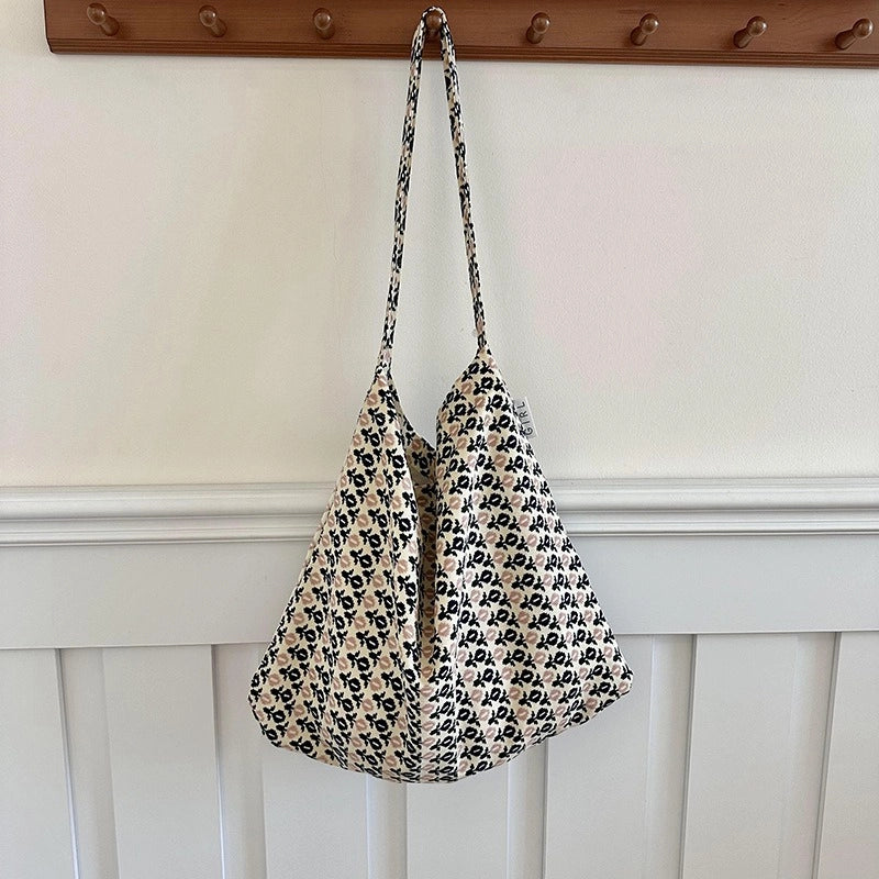 Niche Canvas Bag For Women 2024 New Summer Korean Style Design Sense High Quality Artistic Floral Canvas Bag