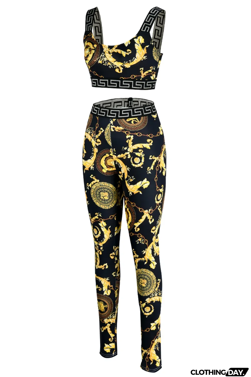 Black Fashion Casual Print Patchwork Backless O Neck Sleeveless Two Pieces