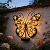 Solar Powered Outdoor Metal Butterfly Wall Lamps IP65 Waterproof Wall-Mounted Garden Butterfly Lights Auto On/Off Outdoor Fence Wall Art Decor Light for Patio Garden Fence Porch Decors
