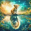 Lion Cub Green Reflection-11CT Stamped Cross Stitch 40*40cm/15.75*15.75in