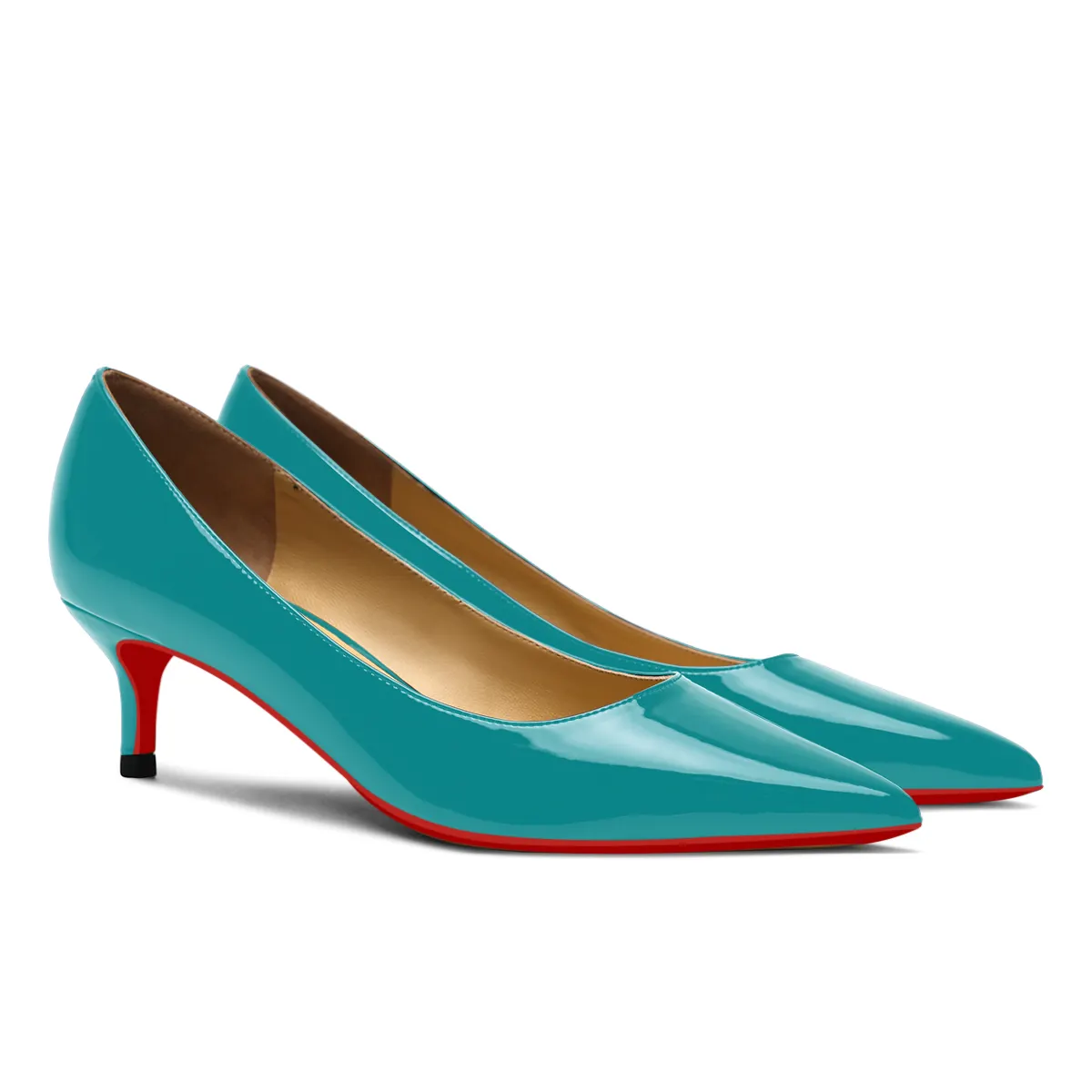50mm Women's Low Heel Kittens Pointed Toe Casual Slip On Patent Red Bottoms Pumps-vocosishoes