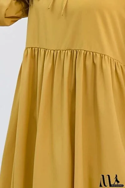 MidiSono - Ruched Tie Neck Balloon Sleeve Midi Dress