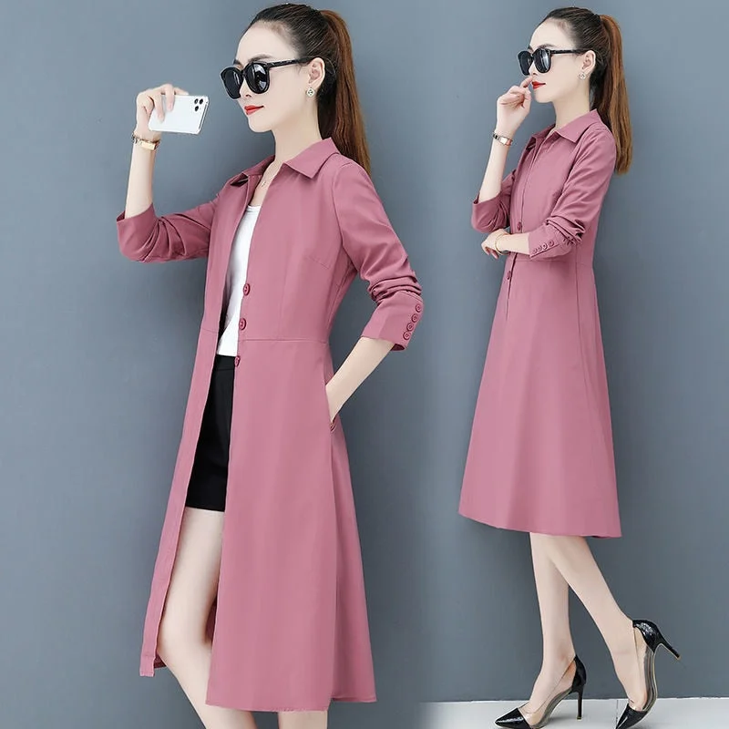 Spring Thin Windbreaker Dress Women's Middle Long 2021 Spring And Autumn New Large Temperament Long Waist Jacket