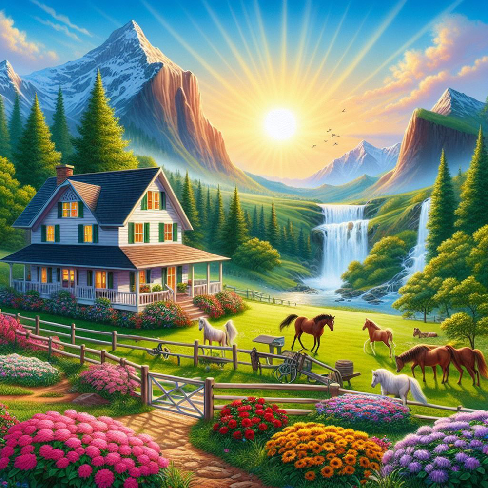 Natural Village 50*50cm(canvas) full round drill diamond painting