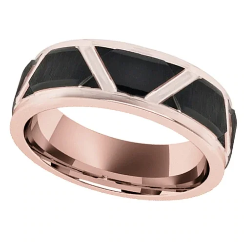 Women's Or Men's Tungsten Carbide Wedding Band Rings,Duo Tone Rose Gold Band with Black Staggered Pattern Design.Comfort Fit Ring With Mens And Womens For Width 4MM 6MM 8MM 10MM
