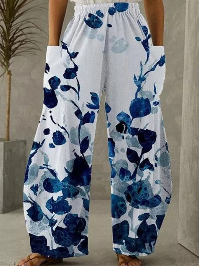 Women's Fashion Floral Print Vintage High Waist Loose Comfortable Harem Pants