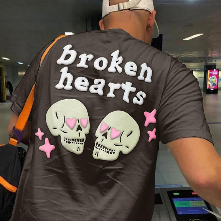 Puff Print Broken Hearts T Shirt