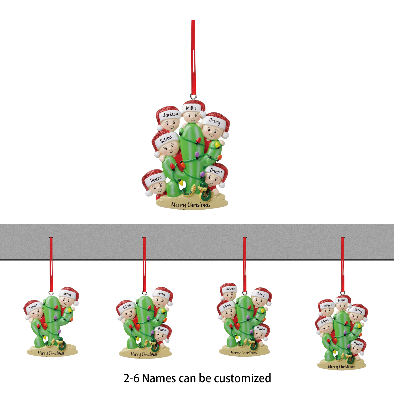 Bianco Natale mille candele... Ornamenti cactus ciondolo per albero di Natale 3 nomi personalizzati