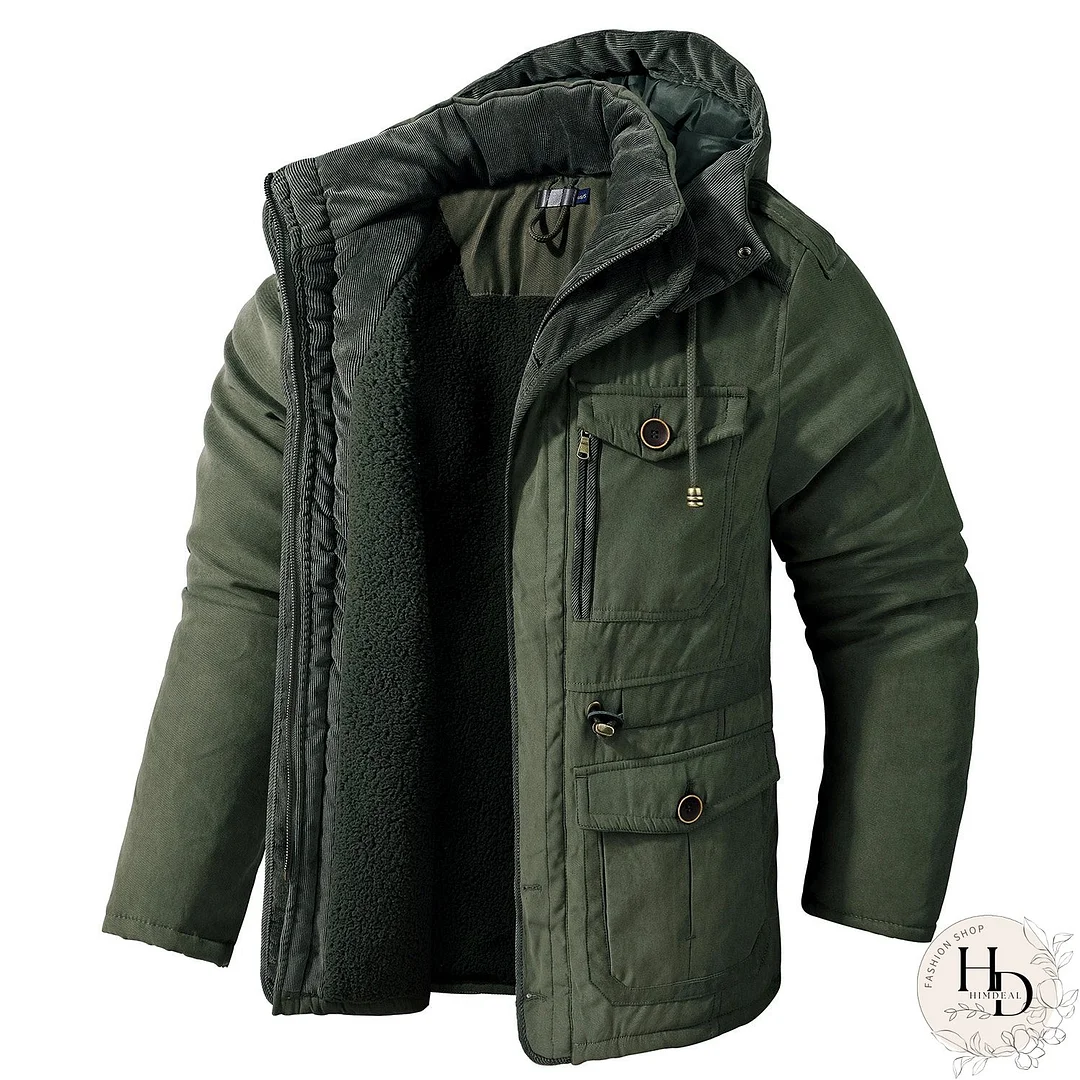 Chaqueta de forro polar con capucha para hombre, con forro Sherpa, para exteriores, cálida, informal, con bolsillo