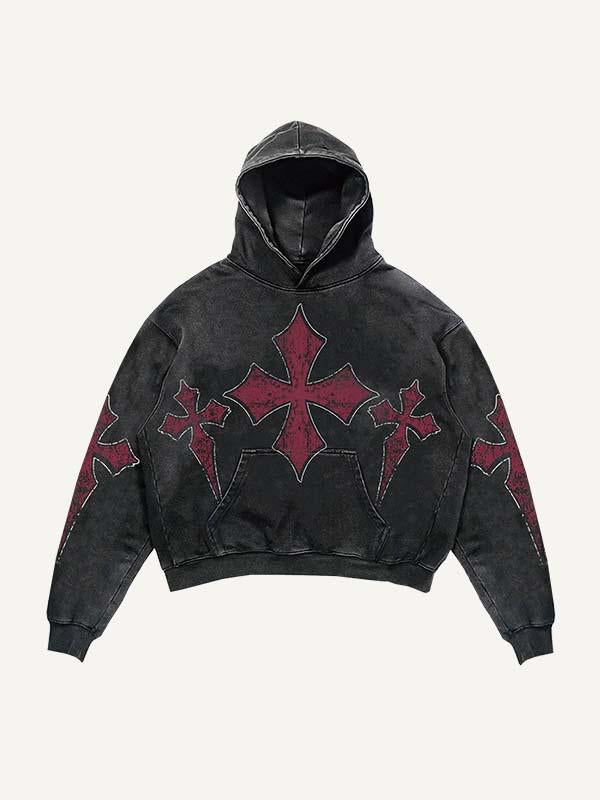 Figure&Cross&Eye Print Slant Pockets Hoodie