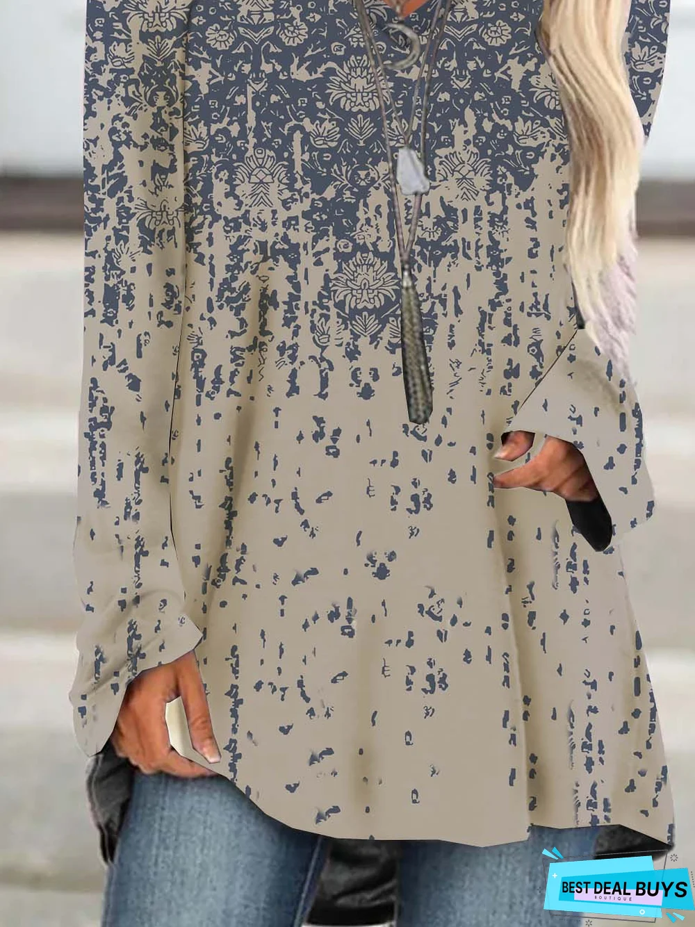 V Neck Floral Jersey T-Shirt tunic