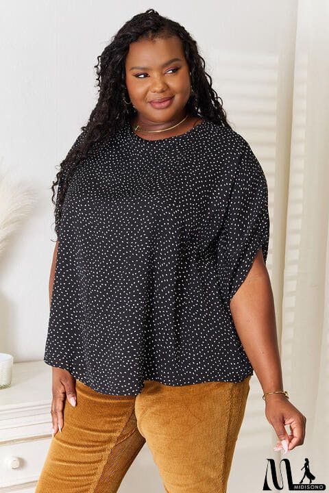 MidiSono - Double Take Printed Dolman Sleeve Round Neck Blouse