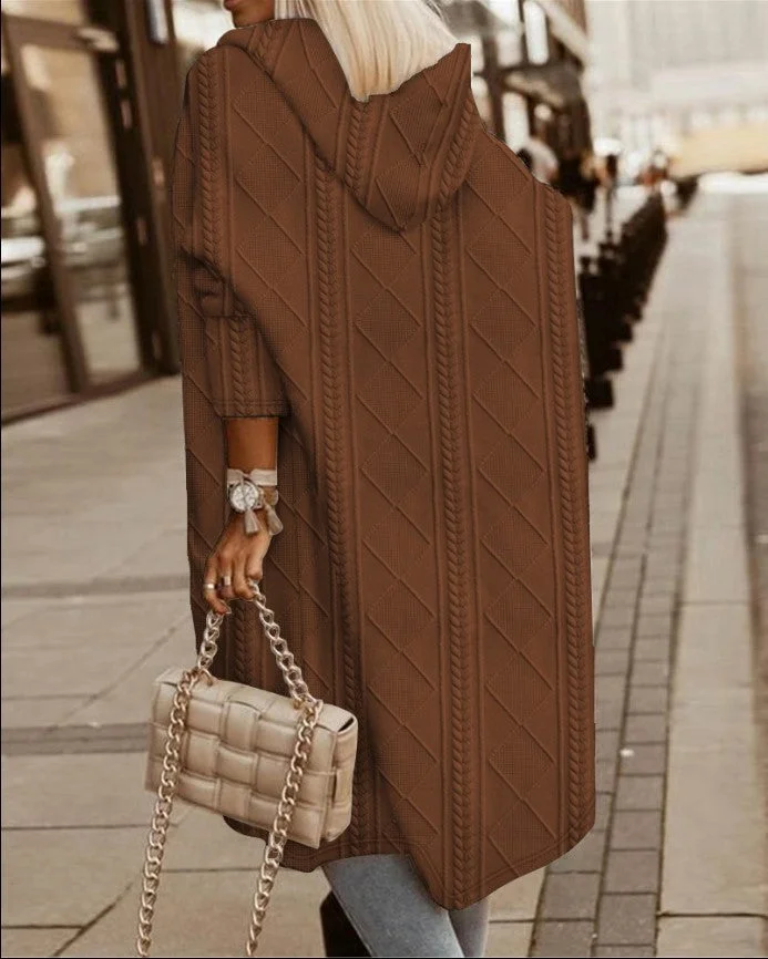 Uveng Twisted Texture Hooded Mid-length Trench Coats