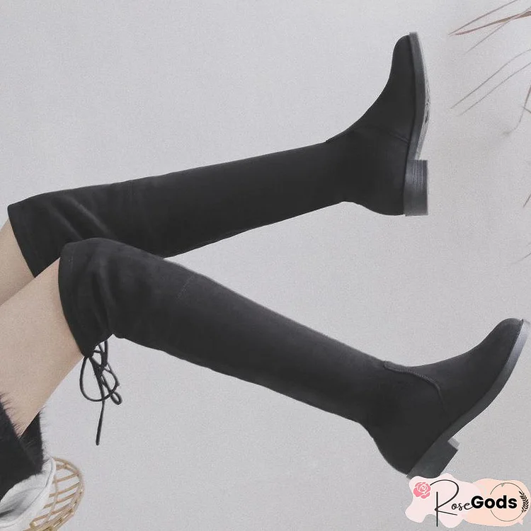 Winter Warm Over Knee Boots Women Lace-Up Shoes