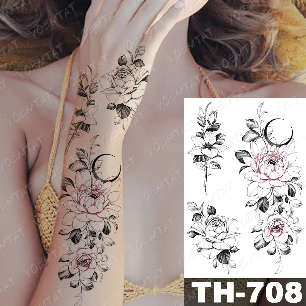 Sdrawing Temporary Tattoo Stickers Wolf Tiger Leopard Lion Moon Feather Star Flash Tattoos Female Back Body Art Fake Tatoo