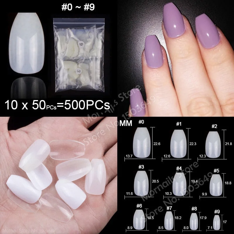 500 Pieces Of Ballerina Stiletto Coffin Rounded Square False Nail Tips Manicure Fake Nail Tips Long False Nails Short Nail Tips-Nail Inspo