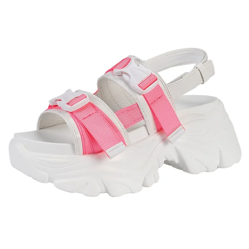 Qengg Summer New Platform Women Sandals Wedge Color-block Fashion Ladies Sandals Outdoor Light Casual Sports Style Hook &  Roman Shoes