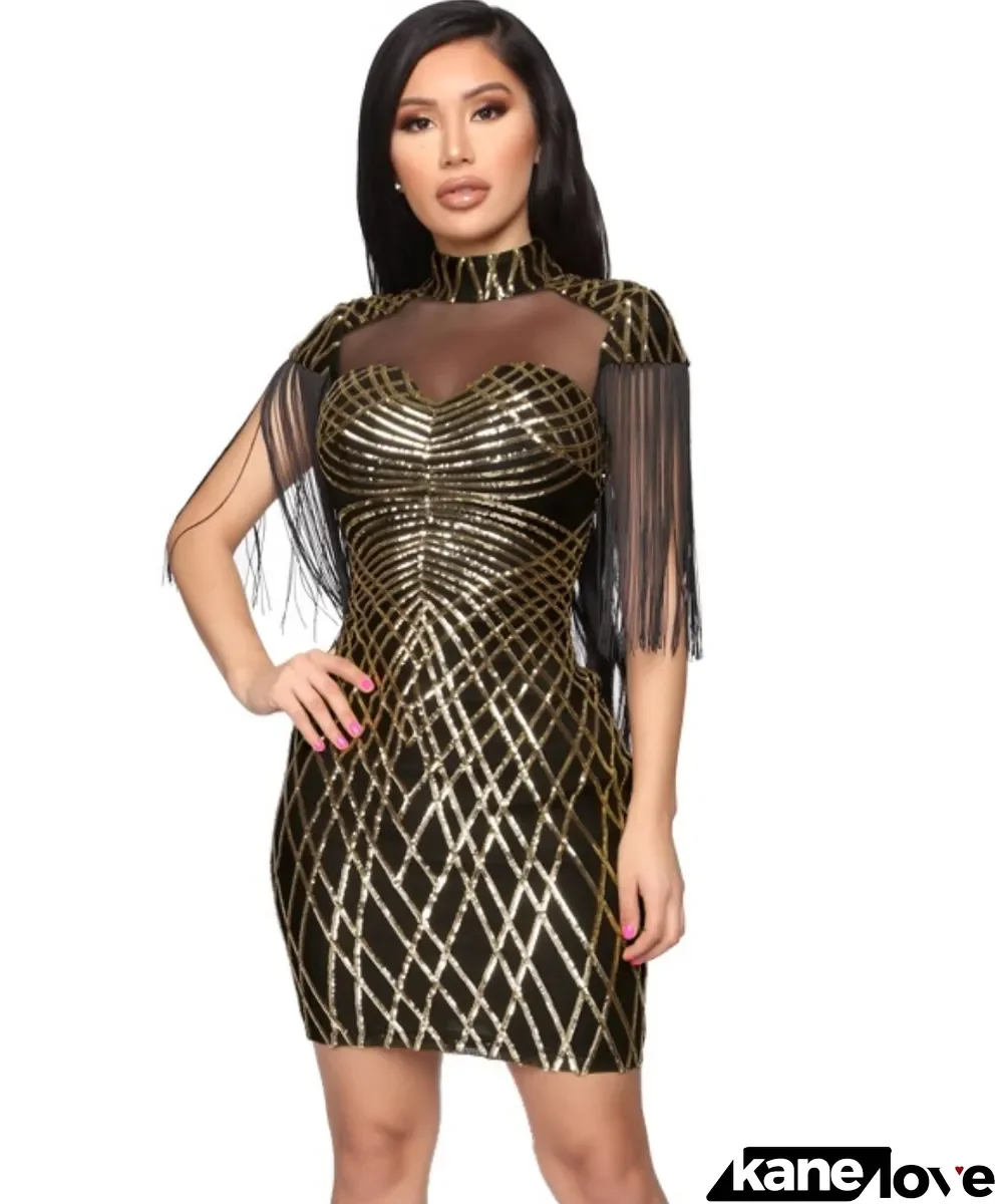 Party Sexy Sequins Tassel Mini Dress