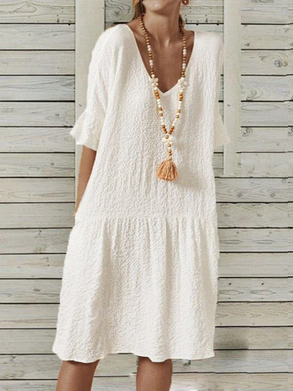 Women's casual V-neck Dresses with bubble texture