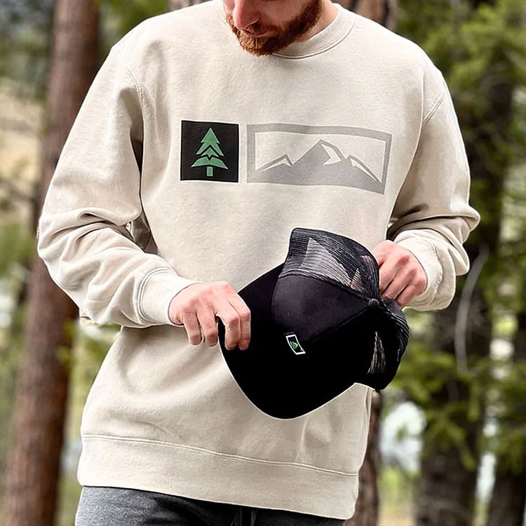 Eco-friendly tree print pullover sweatshirt for men
